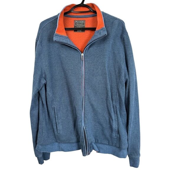 Jos A Banks, tailored fit blue zip up jacket, orange inside, size XL - Picture 1 of 7